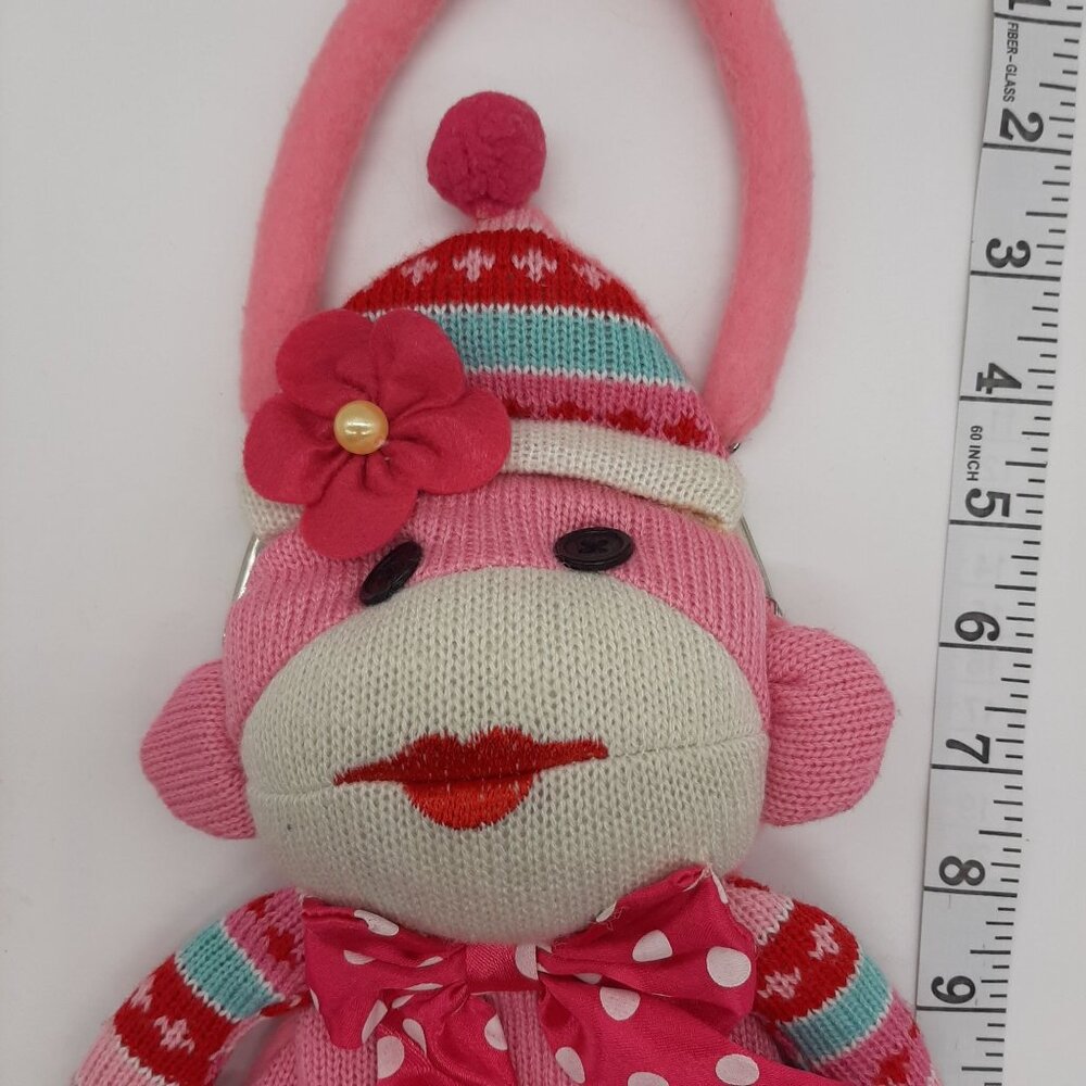 Pink Sock Monkey Purse Tutu Polka Dot Bow Flower Ballerina Plush Knit Handbag